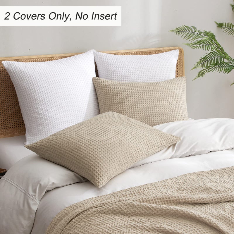 بي أتش إف PHF Ultra Soft Waffle Please Plowscases King Size 20 "× 36" "2 Pack No Insert treatble conferly friendly flowly shams decorative waffle coes cover cover khaki - Image 5