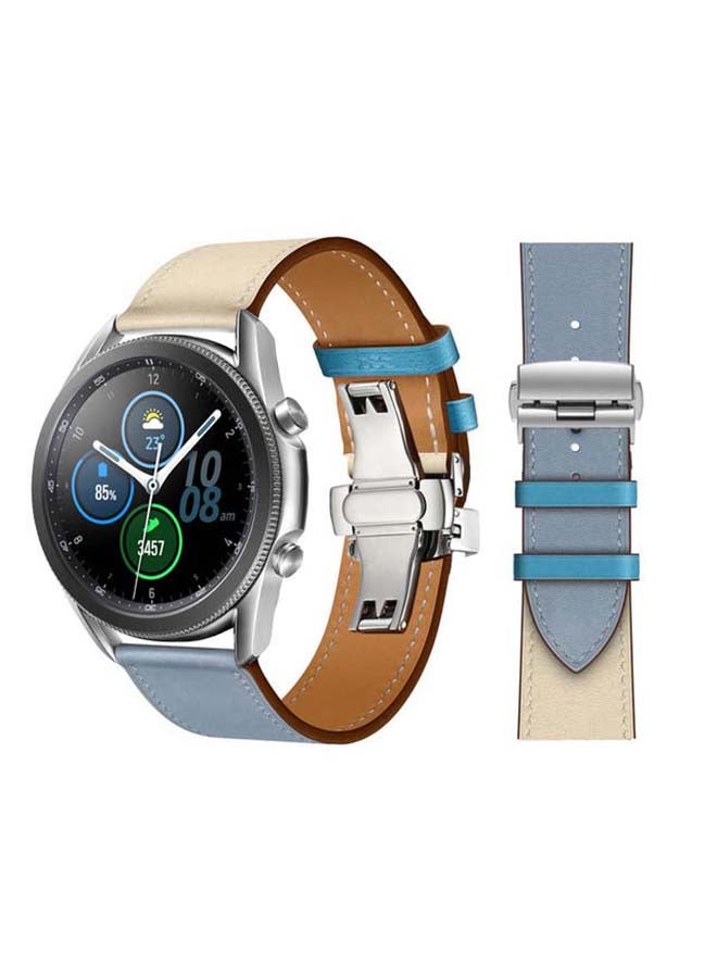 Perfii Genuine Leather Replacement Band for Samsung Galaxy Watch3 45mm Blue/Beige - Image 1