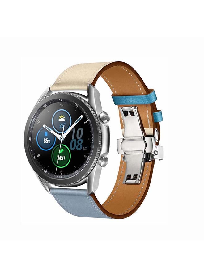 Perfii Genuine Leather Replacement Band for Samsung Galaxy Watch3 45mm Blue/Beige - Image 2