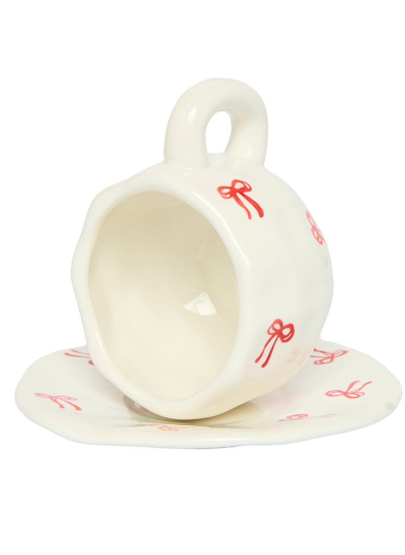 Prickly Pear Pretty Bows Ceramic Teacup & Saucer  - Image 3