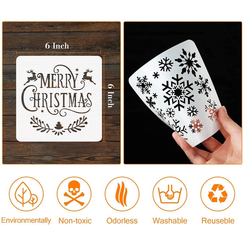 Fun Gift 24Pack Christmas Stencils Templates, 6inch Reusable Plastic Craft Drawing Painting Template, Xmas Stencils for Greeting Cards, Albums,Scrapbook, Notebook, Journal, Wall Art Wood, Face Cookie Decor - Image 2