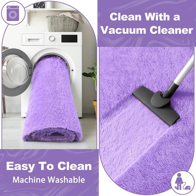 EVOIONOS Purple Hexagon Princess Tent Rug, 4x4.6 Feet Girls Tent Rug, Fluffy Shaggy Indoor Floor Carpet for Girls Kids Room Decor, Plush Soft Cute Nursery Rug, Upgrade Non Slip Washable Aesthetic Rug - Image 3