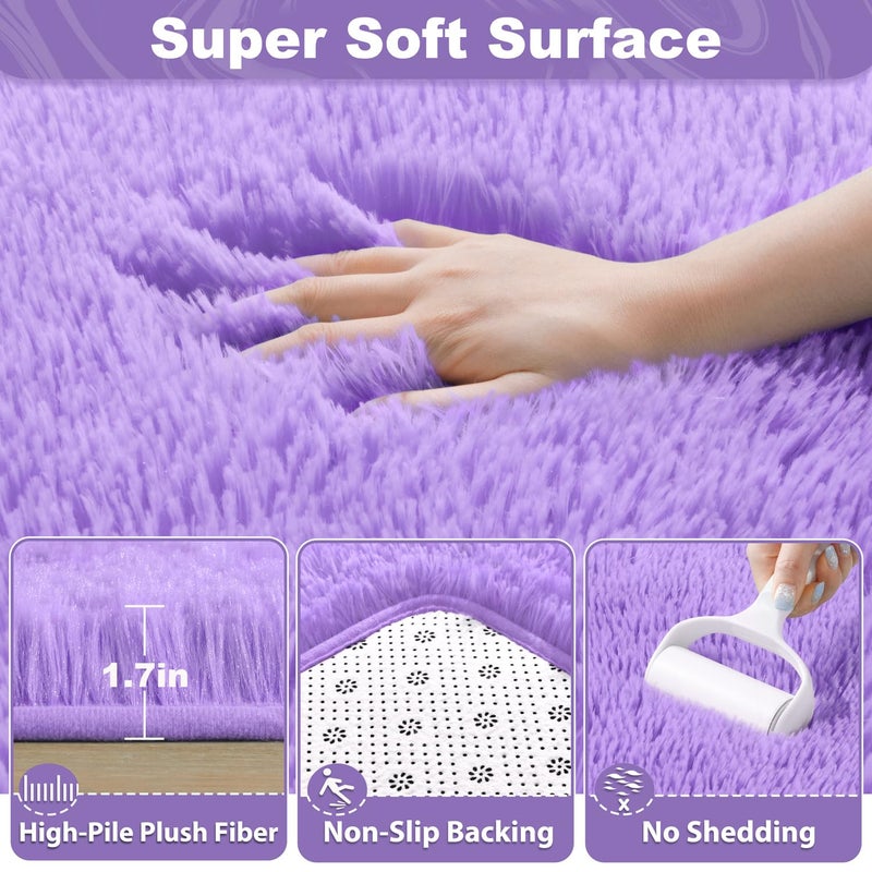 EVOIONOS Purple Hexagon Princess Tent Rug, 4x4.6 Feet Girls Tent Rug, Fluffy Shaggy Indoor Floor Carpet for Girls Kids Room Decor, Plush Soft Cute Nursery Rug, Upgrade Non Slip Washable Aesthetic Rug - Image 2