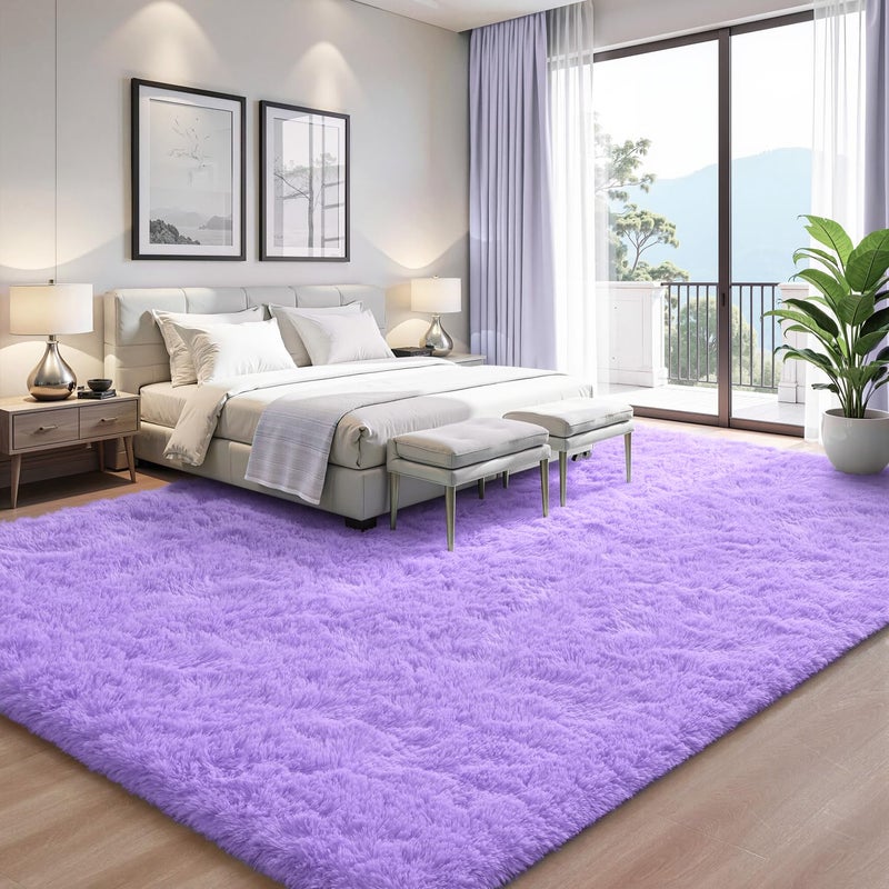 EVOIONOS Purple Hexagon Princess Tent Rug, 4x4.6 Feet Girls Tent Rug, Fluffy Shaggy Indoor Floor Carpet for Girls Kids Room Decor, Plush Soft Cute Nursery Rug, Upgrade Non Slip Washable Aesthetic Rug - Image 1