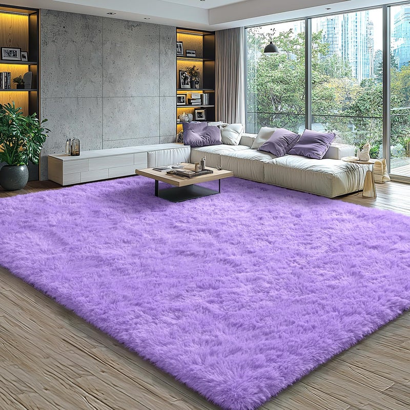 EVOIONOS Purple Hexagon Princess Tent Rug, 4x4.6 Feet Girls Tent Rug, Fluffy Shaggy Indoor Floor Carpet for Girls Kids Room Decor, Plush Soft Cute Nursery Rug, Upgrade Non Slip Washable Aesthetic Rug - Image 4