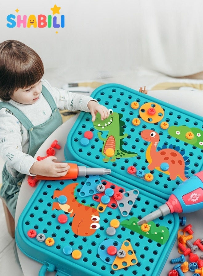 شبيلي ٣٥١ قطعة صندوق أدوات恐لون للأطفال مع مثقاب كهربائي، مجموعة لعب تجميع وتفكيك، مناسبة من عمر ٦ سنوات فما فوق، لعبة تعليمية STEM، هدية مثالية للعيد أو عيد الميلاد - Image 2