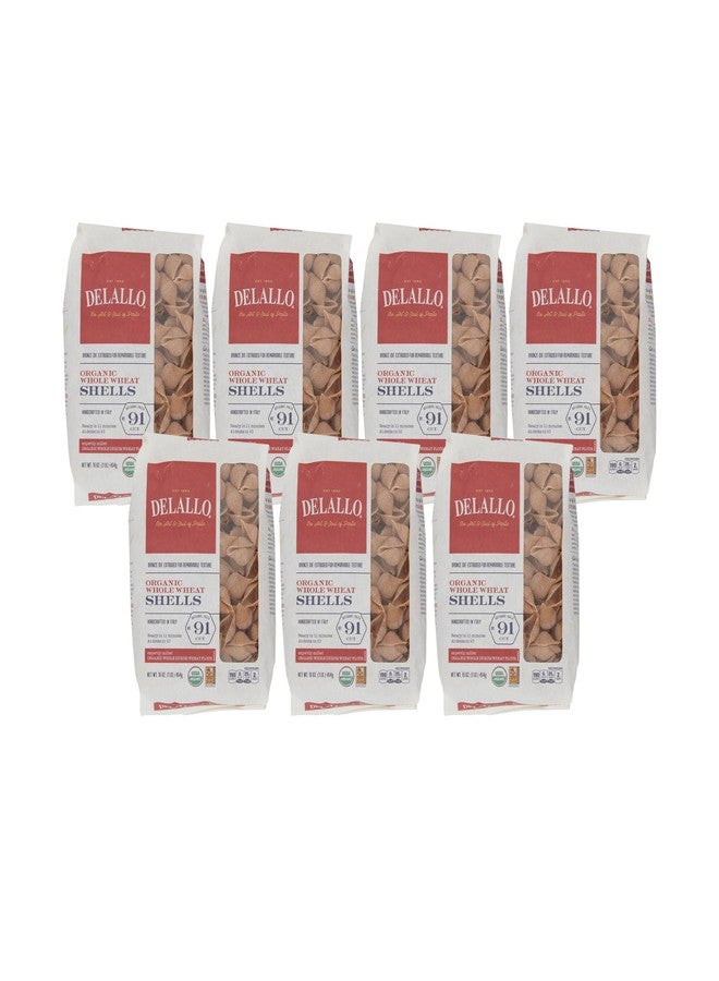 DeLallo Whole Wheat Pasta Shells, 1 Pound Bag, 7 Pack, Made with 100% Organic Whole Wheat Flour, High Protein, Made in Italy - Image 1