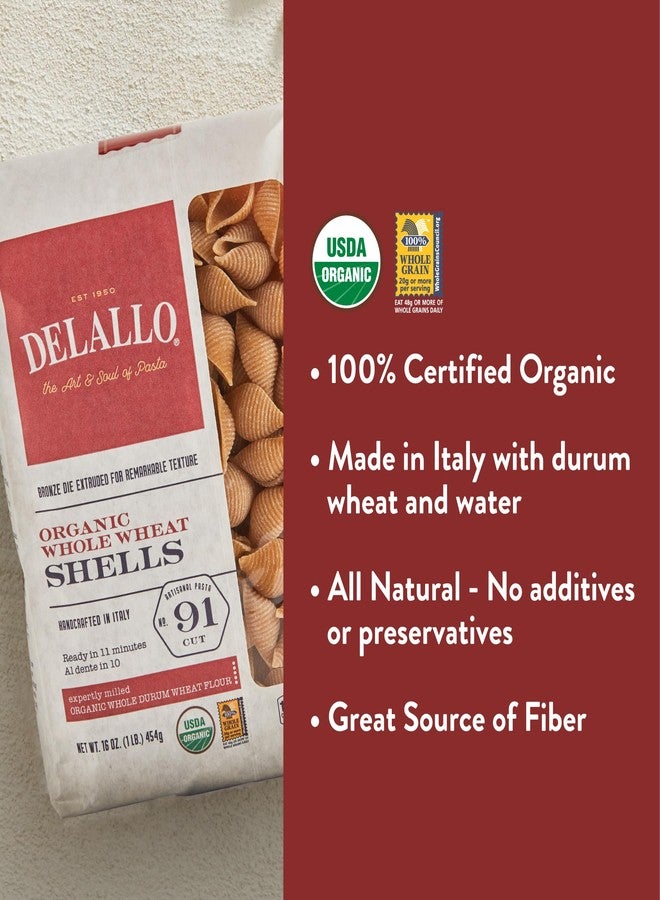 DeLallo Whole Wheat Pasta Shells, 1 Pound Bag, 7 Pack, Made with 100% Organic Whole Wheat Flour, High Protein, Made in Italy - Image 2