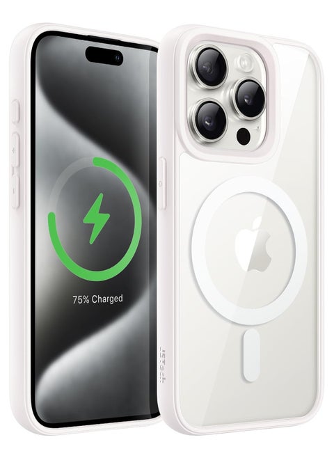 Magnetic Case for iPhone 14 Pro Max Compatible with MagSafe, Shockproof Phone Bumper Cover, Solid Color Matte TPU Frame, Anti-Scratch Clear Back (White Titanium)