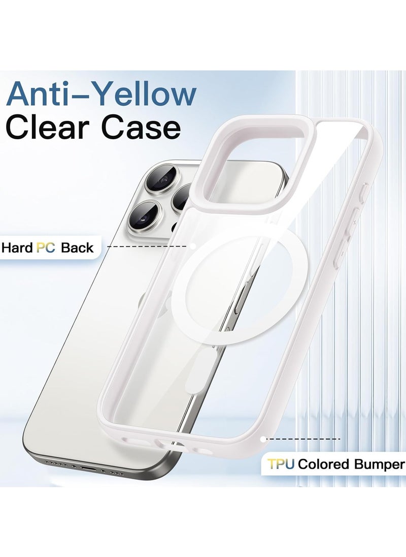 Generic - Magnetic Case for iPhone 14 Pro Max Compatible with MagSafe, Shockproof Phone Bumper Cover, Solid Color Matte TPU Frame, Anti-Scratch Clear Back (White Titanium) - Image 1
