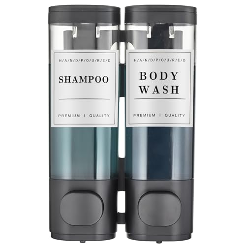Cabo Deseado Shampoo and Conditioner Dispenser,Unisense Shower Soap Dispenser 2 Chamber No Drill Wall-Mounted Shampoo Dispenser for Shower Wall Mounted Shower Dispenser for Bathroom Hotel Large Capacity,Black - Image 1