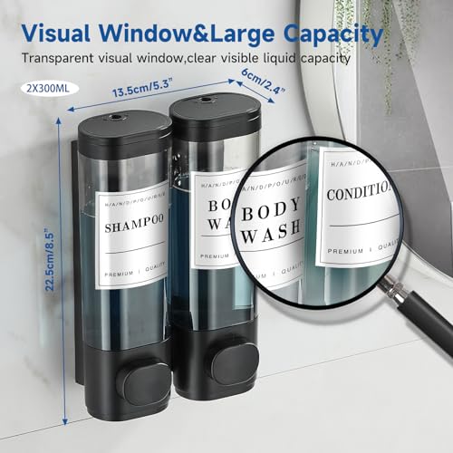 Cabo Deseado Shampoo and Conditioner Dispenser,Unisense Shower Soap Dispenser 2 Chamber No Drill Wall-Mounted Shampoo Dispenser for Shower Wall Mounted Shower Dispenser for Bathroom Hotel Large Capacity,Black - Image 4