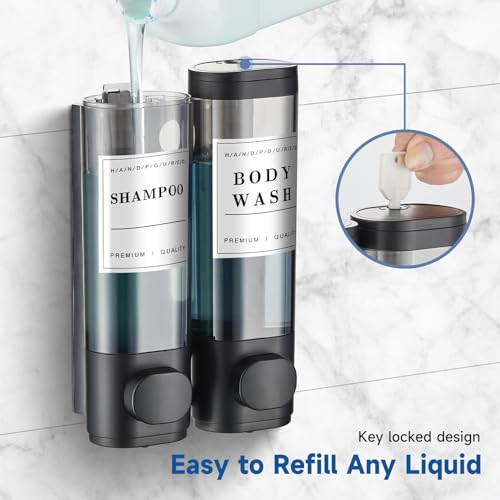 Cabo Deseado Shampoo and Conditioner Dispenser,Unisense Shower Soap Dispenser 2 Chamber No Drill Wall-Mounted Shampoo Dispenser for Shower Wall Mounted Shower Dispenser for Bathroom Hotel Large Capacity,Black - Image 5
