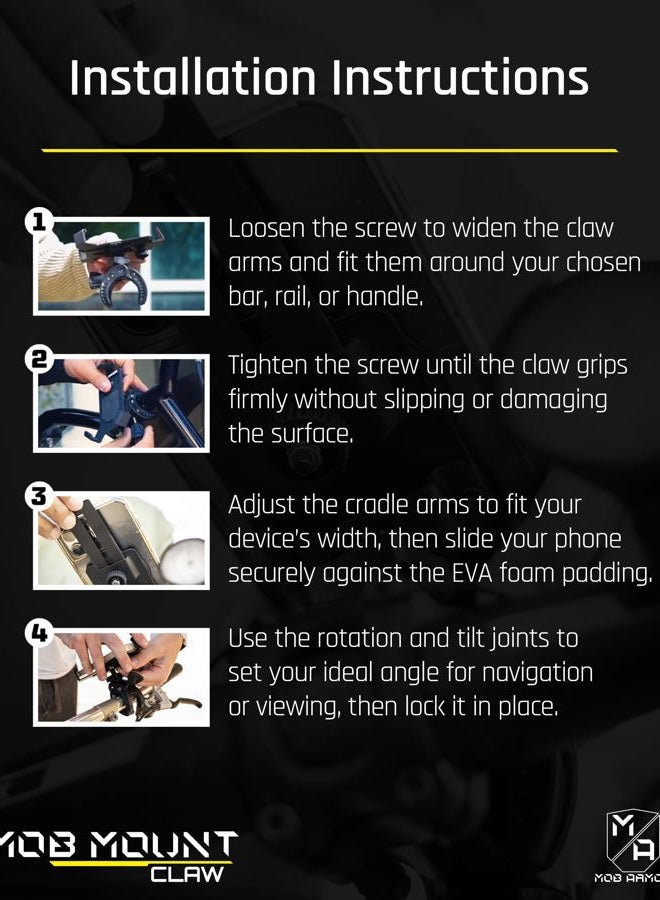 MOB ARMOR Mob Mount Switch Claw Large Black 2.0 - Phone Cradle Motorcycle, Atv, Truck 227G Black - Image 4