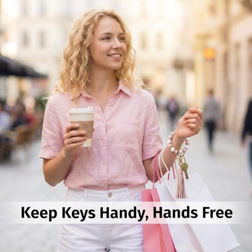 BIHRTC Keychain Wristlet Silicone Beaded Bracelet Key Ring Bracelet Wristlet Keychain Elastic Beaded Bangle Key Chains for Women with Leather Tassel House Car Key Ring Holder - Image 5