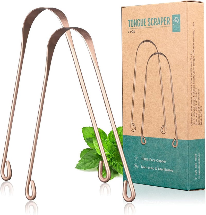 Y-Kelin 2 Pcs Copper Tongue Scraper Tongue Brush for Oral Care (2 pcs copper) - Image 1