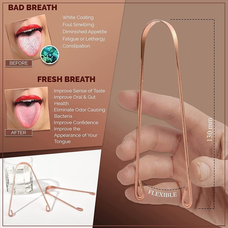 Y-Kelin 2 Pcs Copper Tongue Scraper Tongue Brush for Oral Care (2 pcs copper) - Image 4