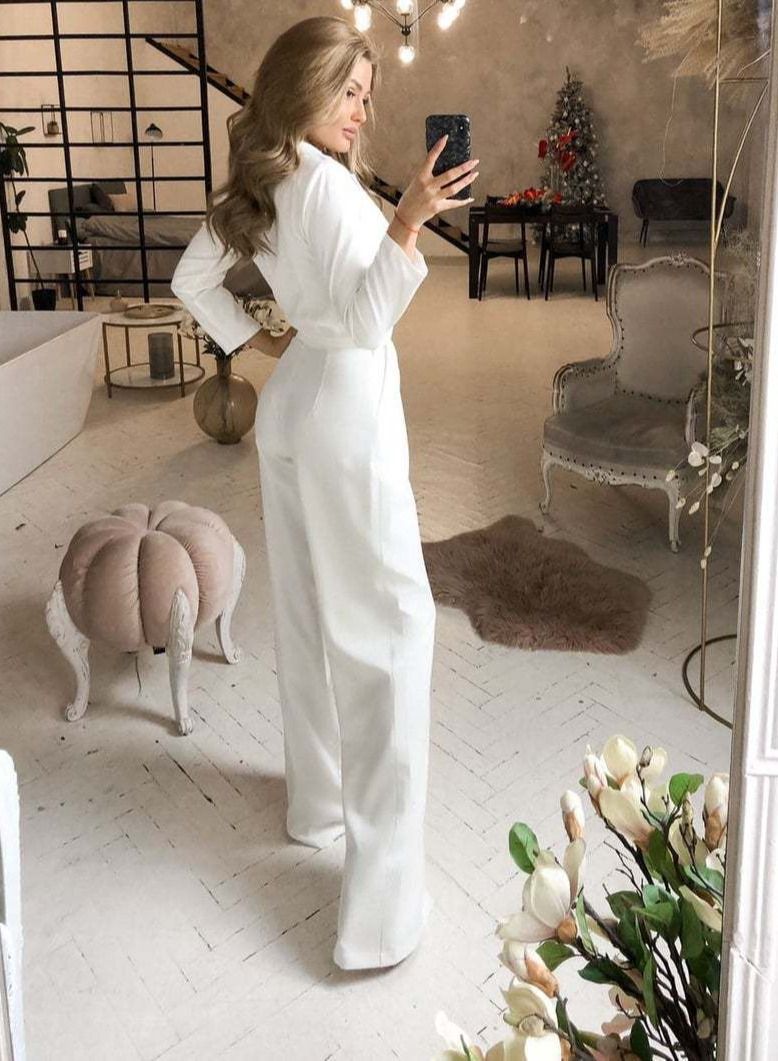 V-neck Jumpsuits White  - Image 1