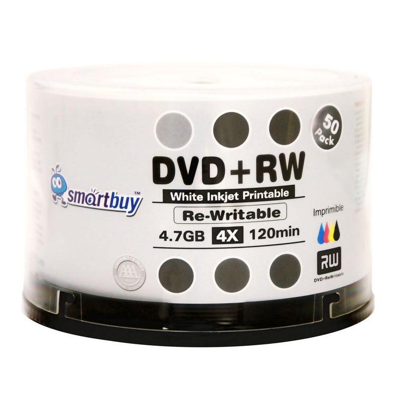 Smartbuy 50 Pack Smartbuy Blank DVD+RW 4X 4.7GB 120Min White Inkjet Hub Printable Rewritable DVD Media Disc - Image 5