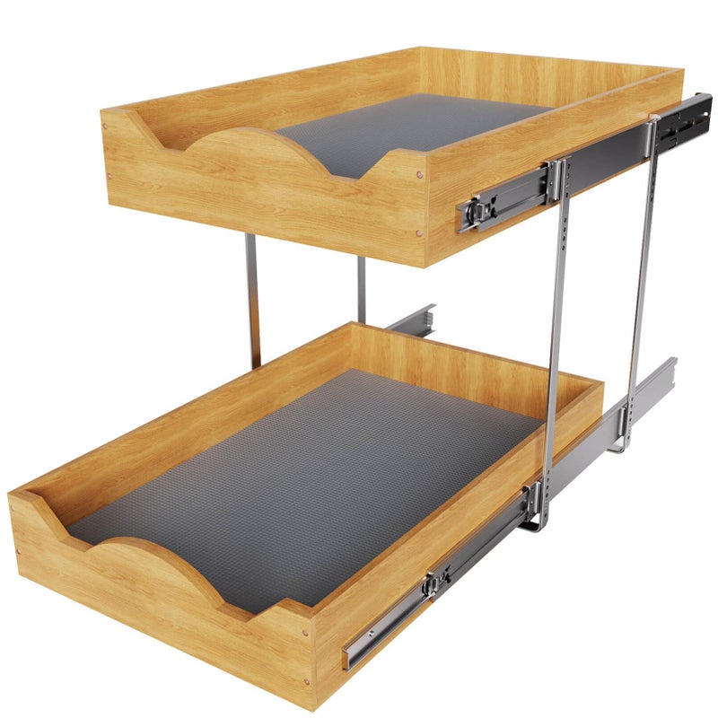 OCG Pull Out Drawers For Cabinets 14"W x 21"D, 2 Tier Heavy-Duty Slide out Wood Drawer Shelf, Pull Out Drawer for Cabinets, Base Cabinet Organization â€‹for Kitchen, Pantry, Bathroom - Image 1