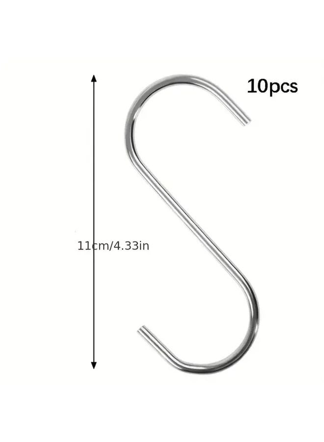 10pcs Heavy Duty S Shaped Hooks 4 3 Inch Silvery Metal Lifting Hooks for Home Garage Workshop - Image 1