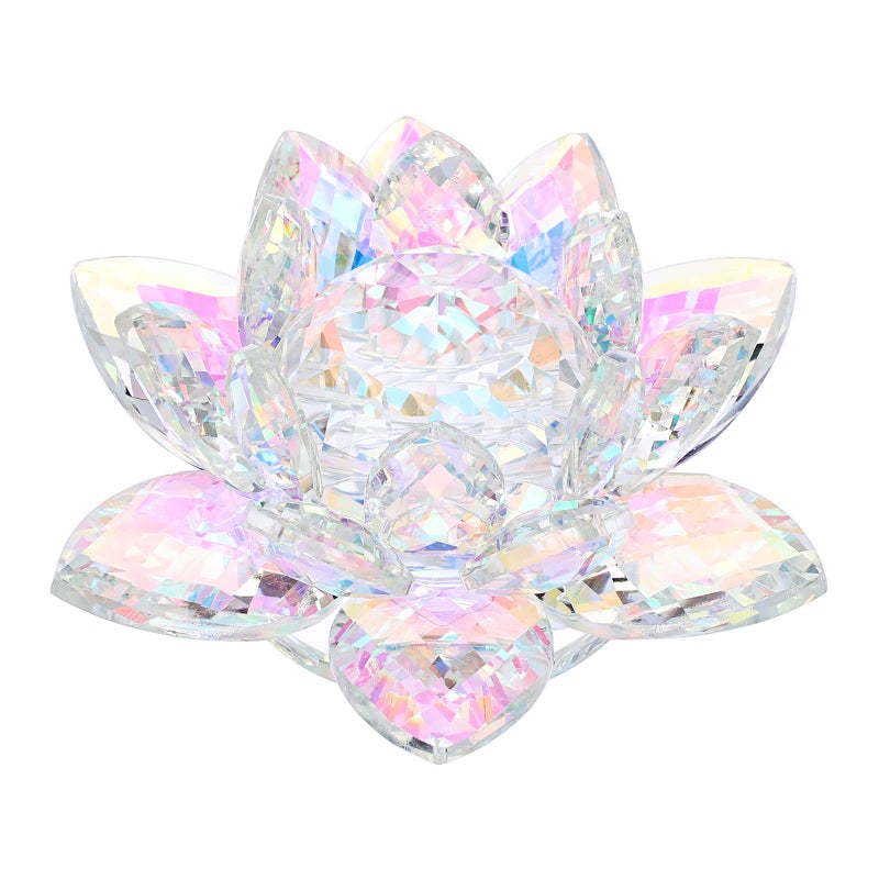 OwnMy OwnMy Sparkle Crystal Lotus Flower Figurines Decorative Lotus Flower Ornament 5 Inch Glass Lotus Feng Shui Decor Crystal Flower Paperweight for Home Office Tabletop Centerpieces 