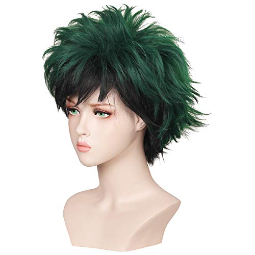 ColorGround Short Fluffy Prestyled Layered Wig for Anime Cosplay (Green/Black) - Image 2