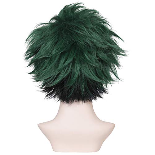 ColorGround Short Fluffy Prestyled Layered Wig for Anime Cosplay (Green/Black) - Image 3