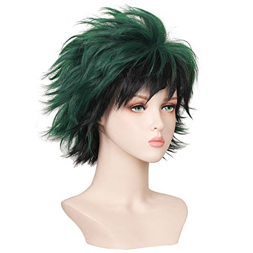 ColorGround Short Fluffy Prestyled Layered Wig for Anime Cosplay (Green/Black) - Image 4