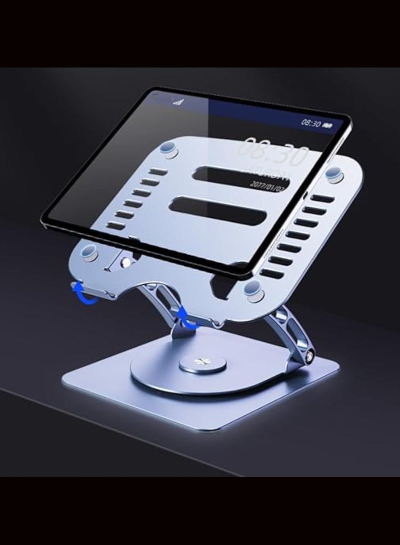 SOUNDANCE Laptop Stand with 360° Rotating Base, Ergonomic Computer Riser for Desk, Adjutable Height Muti-Angle, Foldable Laptop Mount, Stable Metal Holder Support 10-15.6" Notebook PC, Silver Grey - Image 5