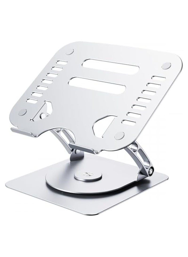 SOUNDANCE Laptop Stand with 360° Rotating Base, Ergonomic Computer Riser for Desk, Adjutable Height Muti-Angle, Foldable Laptop Mount, Stable Metal Holder Support 10-15.6" Notebook PC, Silver Grey - Image 1