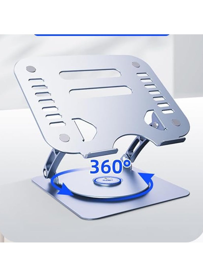 SOUNDANCE Laptop Stand with 360° Rotating Base, Ergonomic Computer Riser for Desk, Adjutable Height Muti-Angle, Foldable Laptop Mount, Stable Metal Holder Support 10-15.6" Notebook PC, Silver Grey - Image 2