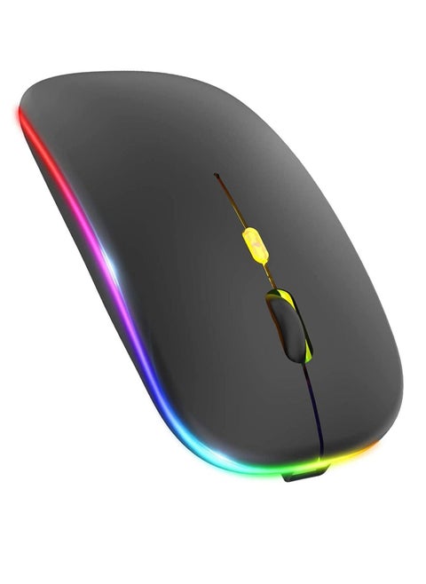 LED Wireless Mouse, Rechargeable Slim Silent Mouse 2.4G Portable Mobile Optical Office with USB & Type-c Receiver, 3 Adjustable DPI for Notebook, PC, Laptop, Computer, Desktop (Black)