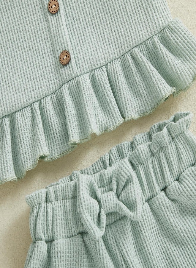Brvxia Toddler Girl Clothes Baby Summer Outfits Sleeveless Square Collar Ruffled Tank Tops Bow Shorts 2 Pieces Set (Green, 2-3T) - Image 5