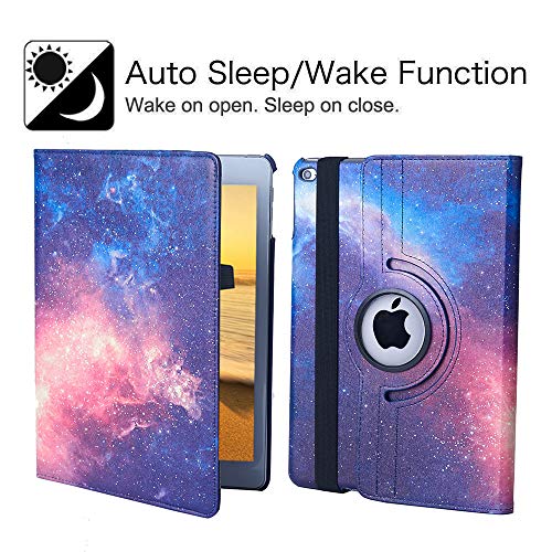 LXS New Case for iPad 9.7 inch 2018 2017/ iPad Air 2 Case - 360 Degree Rotating Stand Protective Cover Smart Case with Auto Sleep/Wake for Apple iPad 5th/6th Generation (Galaxy) - Image 5