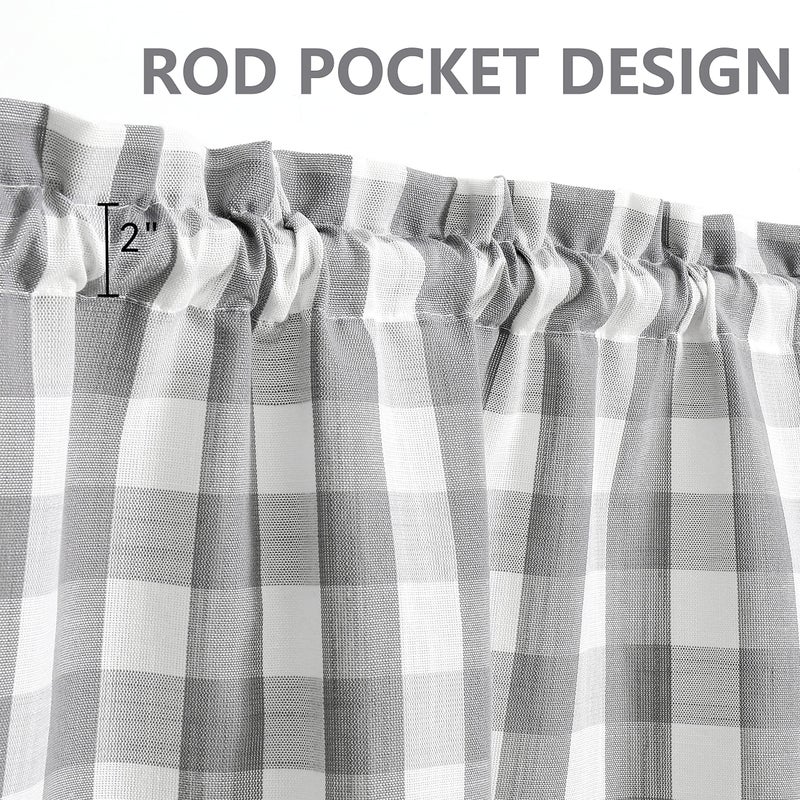 Bapawfish Buffalo Plaid Cafe Curtains 36 Inches Long  Gray And White Buffalo Check Kitchen Tier Curtains  Gingham Rod Pocket Short Tier Curtain For Kitchen Bathroom Window  28""X36""  Silver/Grey  Set Of 2 - Image 2