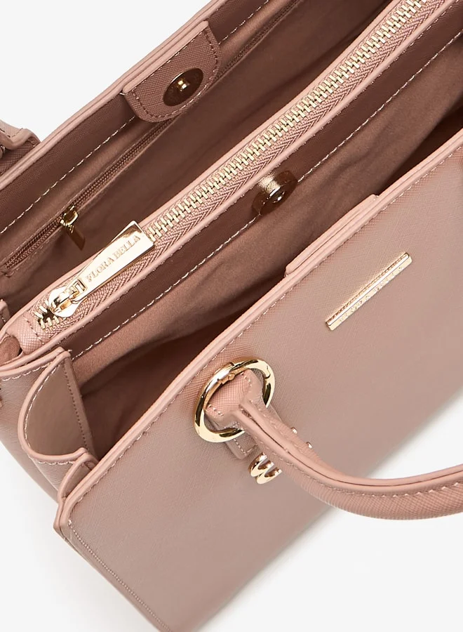 Flora Bella By Shoexpress Solid Tote Bag with Detachable Strap and Zip Closure