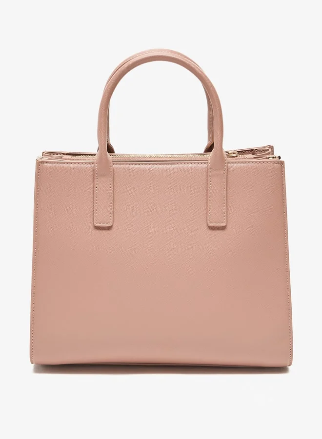 Flora Bella By Shoexpress Solid Tote Bag with Detachable Strap and Zip Closure