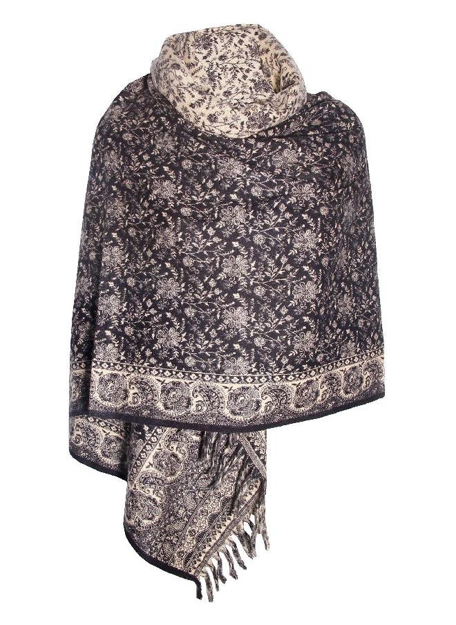 Tibet LUXURY FLORAL HANDMADE BLACK BEIGE FASHION Scarf Yak Wool comfortable soft scarf Shawl Blanket stole unisex Travel Wrap Meditation Soft gift for her  - Image 2