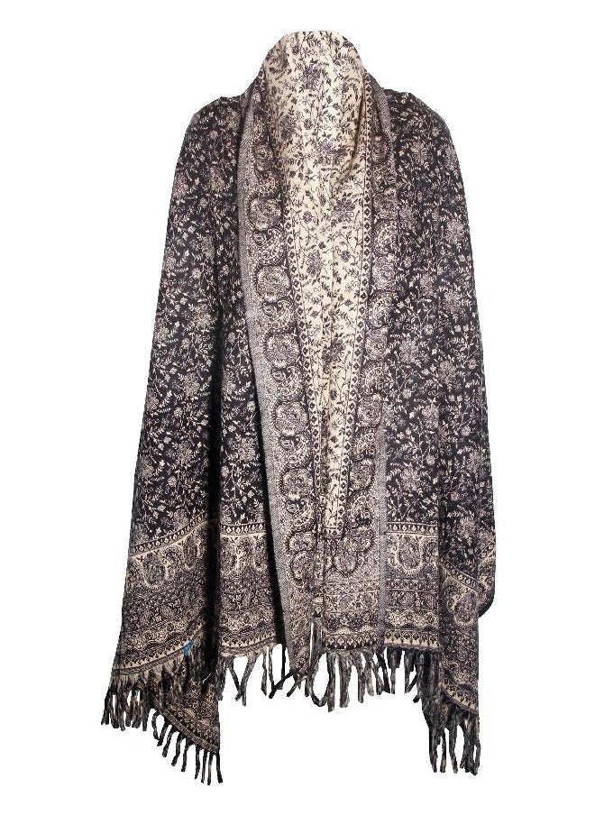 Tibet LUXURY FLORAL HANDMADE BLACK BEIGE FASHION Scarf Yak Wool comfortable soft scarf Shawl Blanket stole unisex Travel Wrap Meditation Soft gift for her  - Image 1