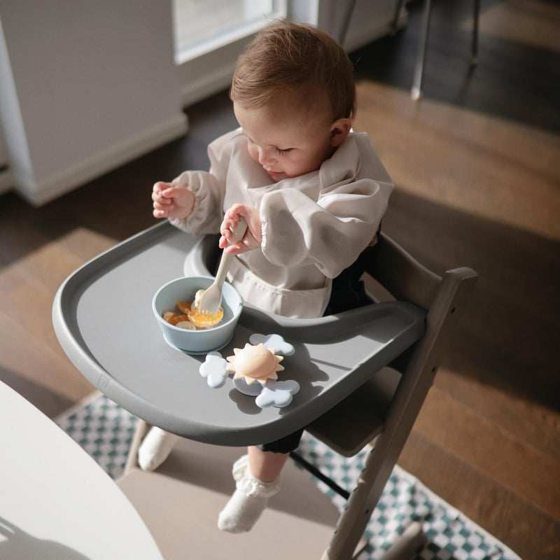 mushie Long Sleeve Baby Bib | Water Resistant Adjustable Fit for Ages 6-24 Months (Retro Stripes) - Image 5