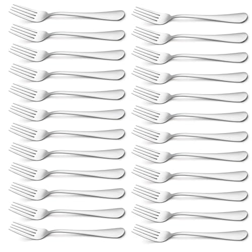 طقم أدوات المائدة بريوت من 24 شوكة عشاء 8 بوصات من الفولاذ المقاوم للصدأ عالي الجودة للمنزل والمطبخ والحفلات والمطاعم مصقول بمرآة وآمن في غسالة الصحون