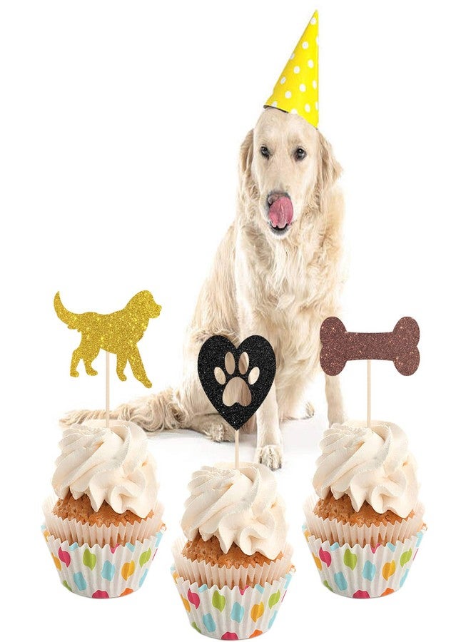 Festiko® Puppy Dog Cupcake Toppers - Glitter Pet Dog Theme Birthday Cupcake Toppers - Dog Birthday Party Supplies Pack of 24 - Image 4