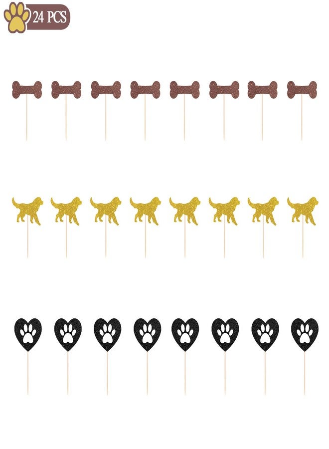 Festiko® Puppy Dog Cupcake Toppers - Glitter Pet Dog Theme Birthday Cupcake Toppers - Dog Birthday Party Supplies Pack of 24 - Image 2