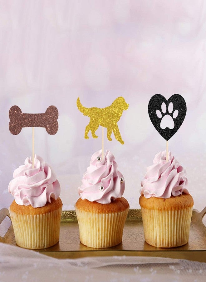 Festiko® Puppy Dog Cupcake Toppers - Glitter Pet Dog Theme Birthday Cupcake Toppers - Dog Birthday Party Supplies Pack of 24 - Image 5