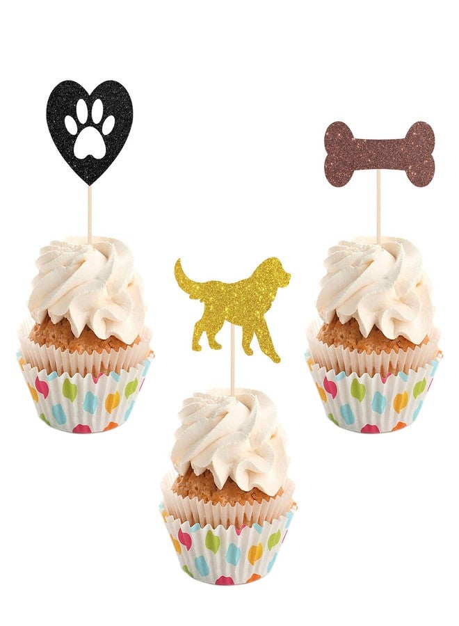 Festiko® Puppy Dog Cupcake Toppers - Glitter Pet Dog Theme Birthday Cupcake Toppers - Dog Birthday Party Supplies Pack of 24 - Image 1