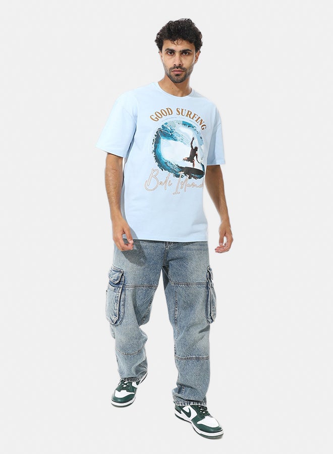 Andora Short Sleeves Oversized Printed T-Shirt_Light Blue - Image 5