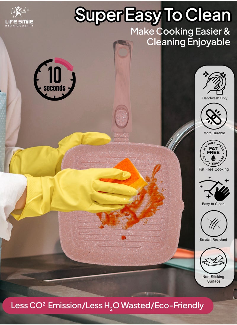 Life Smile - Granite Coated Non-Stick Grill Pan with Stay Cool Detachable Handle for Stove Tops, Square Big Grill Skillet Steak Pan for Indoor & Outdoor Gas Grill Camping & BBQ - 100% PFOA & PFAS Free - Image 1