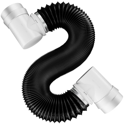 Hon&Guan HonGuan Dryer Vent Hose for Tight Space 4 Inch 8Ft Aluminum Exhaust Duct Hose with Dryer 90 Degree Elbow Rubber Seal Connectors Crush Proof SpaceSaving Dryer Vent Hose for Clothes Dryer - Image 1