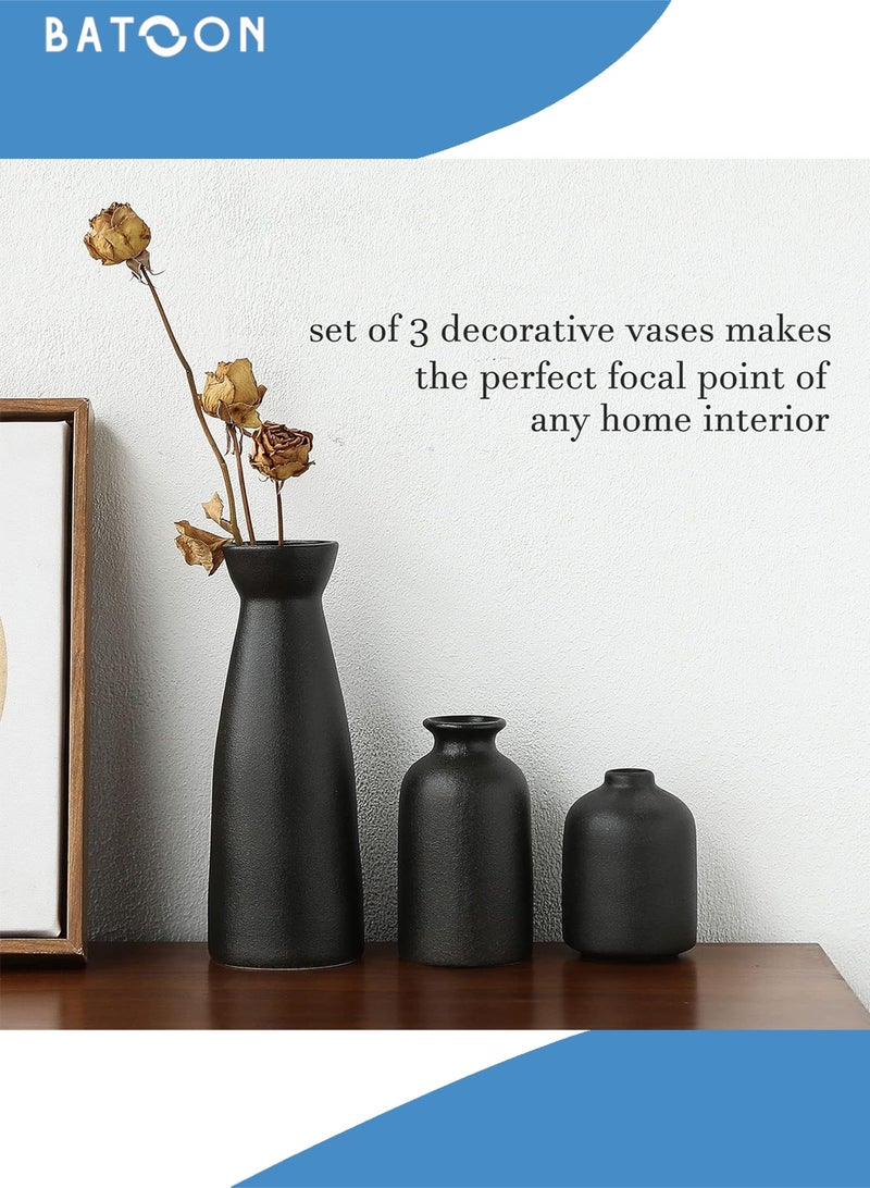 باتون مجموعة من 3 مزهريات سيراميك صغيرة للديكور، ديكور منزلي عصري، مزهريات للديكور، مزهرية عشب البامباس، مزهريات زهور مجففة، غرفة المعيشة، رف طاولة، قطع مركزية للديكور - Image 2